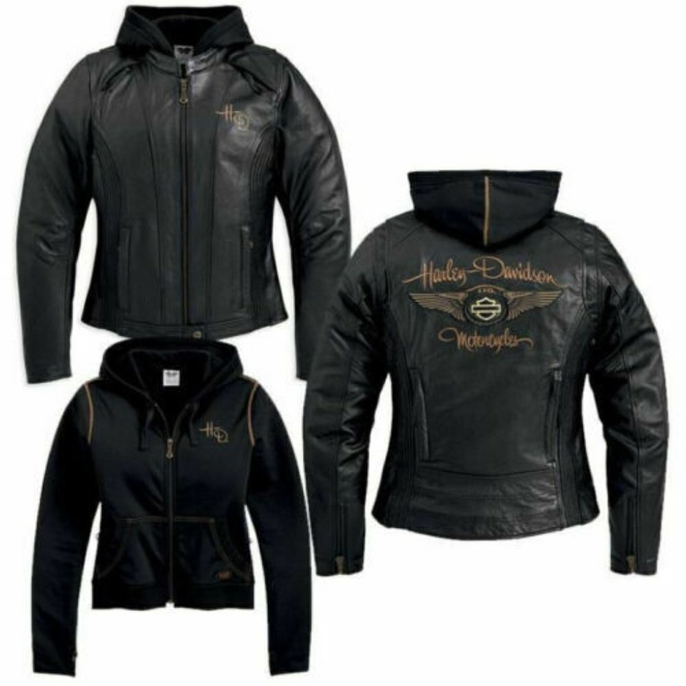 Harley Davidson Women's 110th Anniversary 3 in 1 Leather Jacket Med EUC - Picture 3 of 11